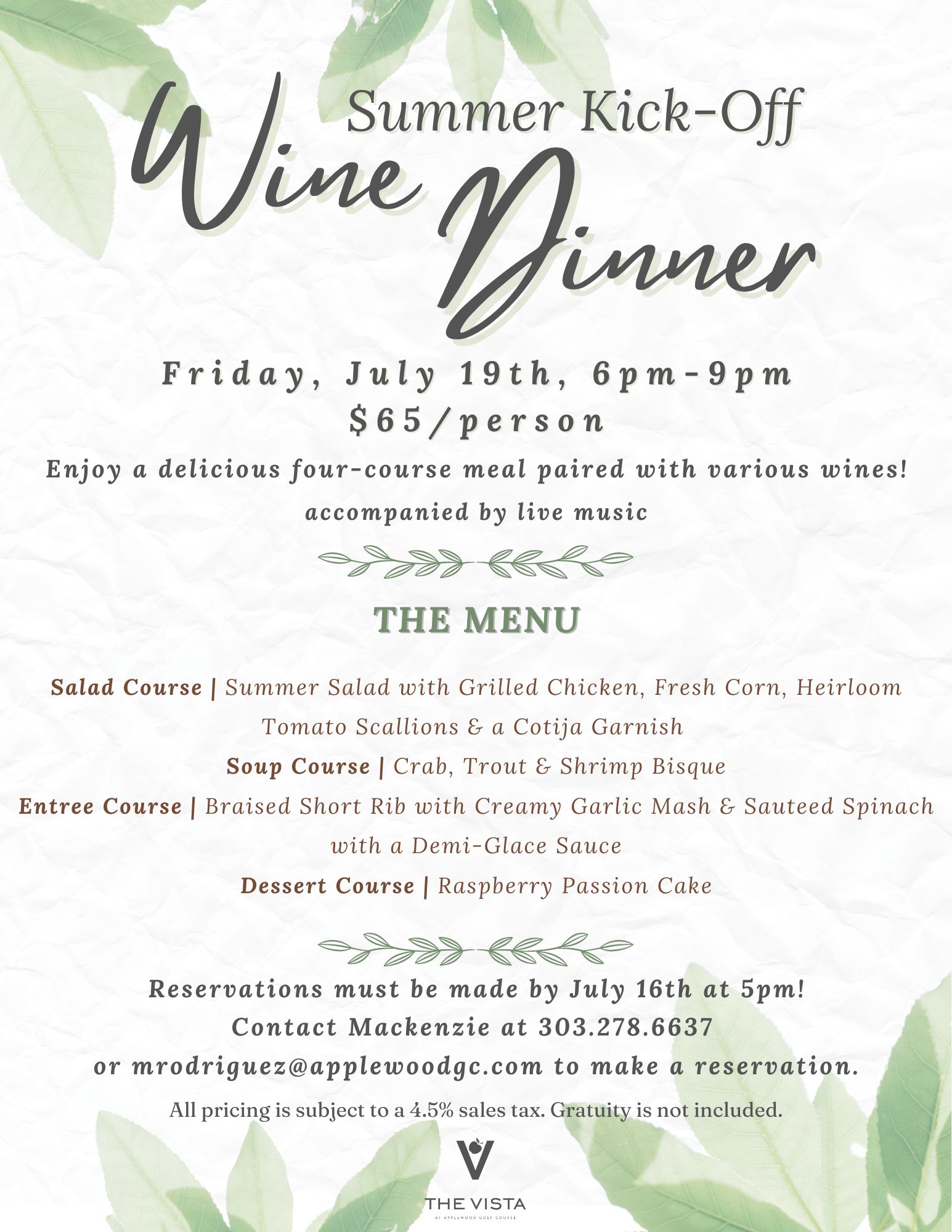 Summer Kick Off Wine Dinner